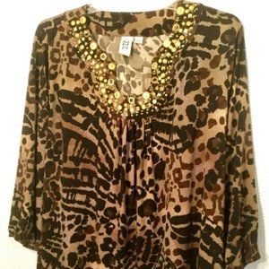 MARC BOUWER Brown Leopard Print Knit Top